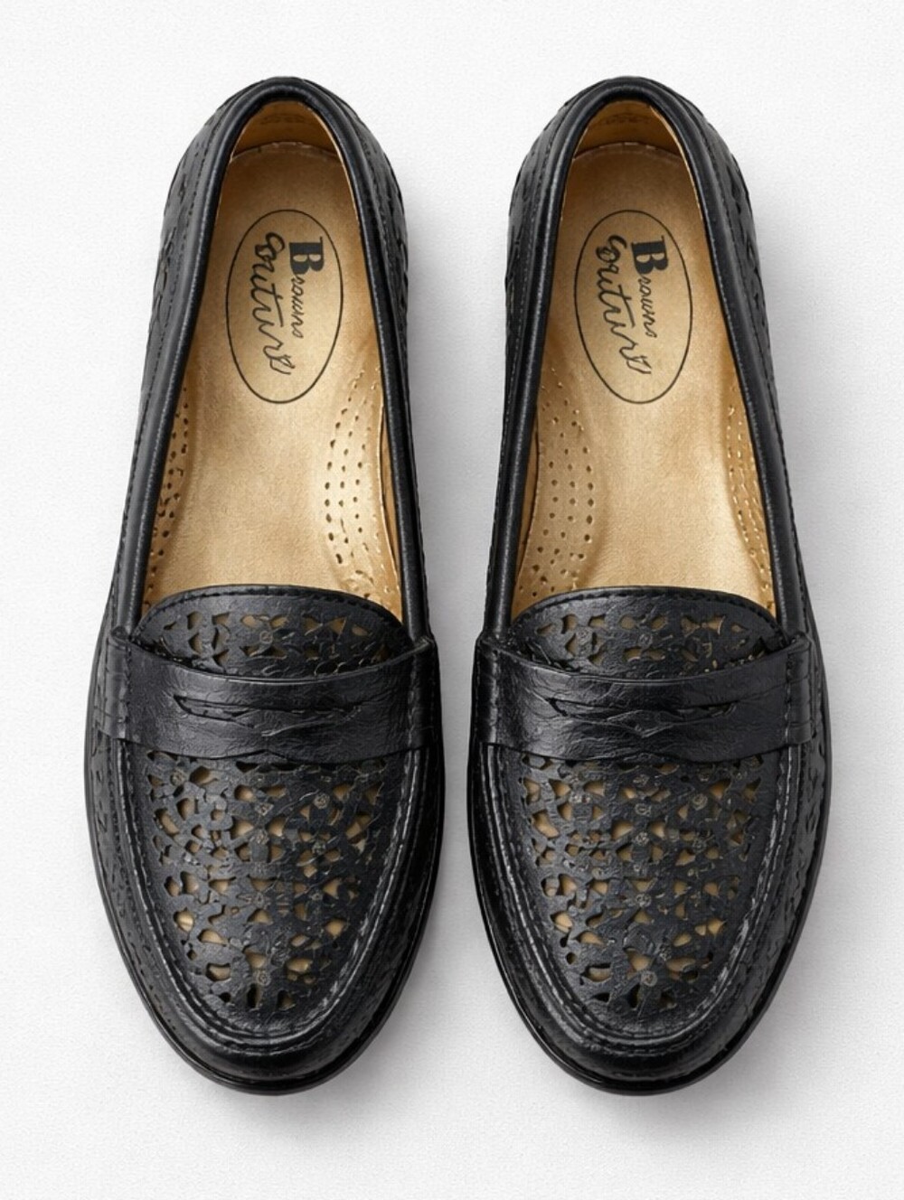 Browns Couture Black Laser Cut Leather Loafers Size 7